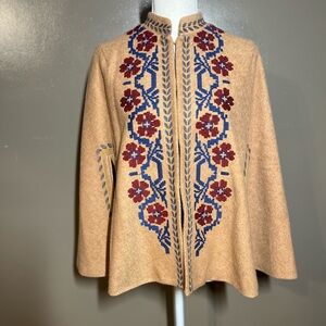 Floral Embroidered Tan Cape